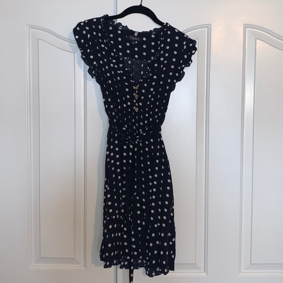 Navy Polka Dot Papillon Dress - Picture 2 of 5